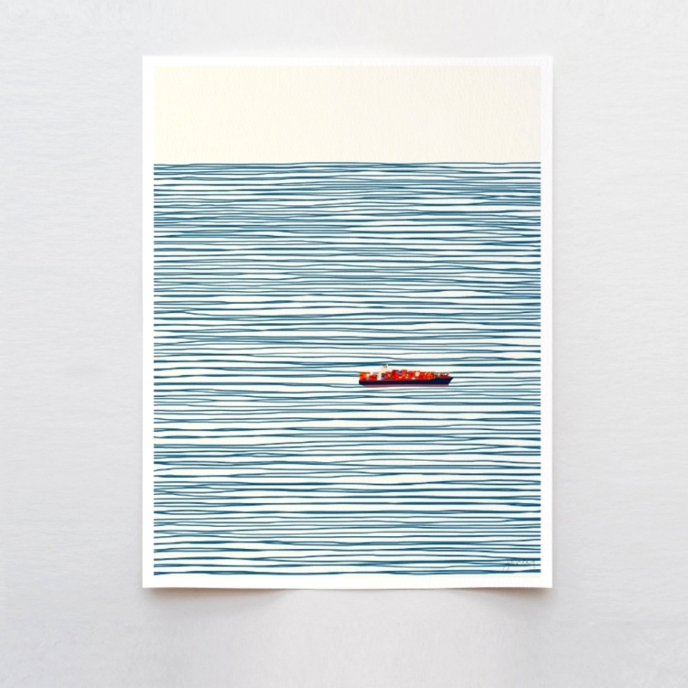 Jorey Hurley Container Ship On The Ocean 8x10 Art Print